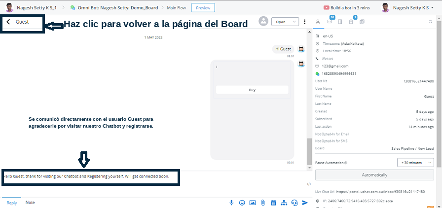 Usuario posicionado en una columna del Tablero con su nota