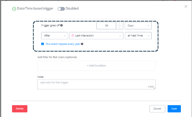 Configuración de un disparador basado en tiempo de inactividad
