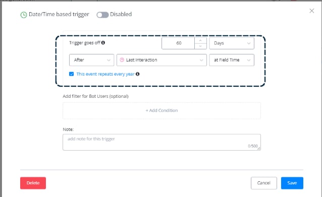 Configuración de un disparador basado en tiempo de inactividad