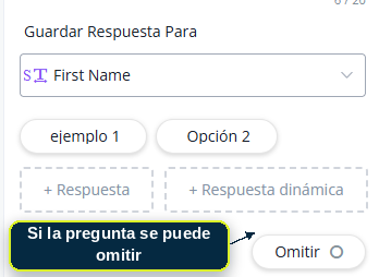 Botón de Saltar configurado en una pregunta