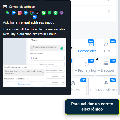 Pregunta configurada para validar un correo electrónico