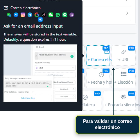 Pregunta configurada para validar un correo electrónico