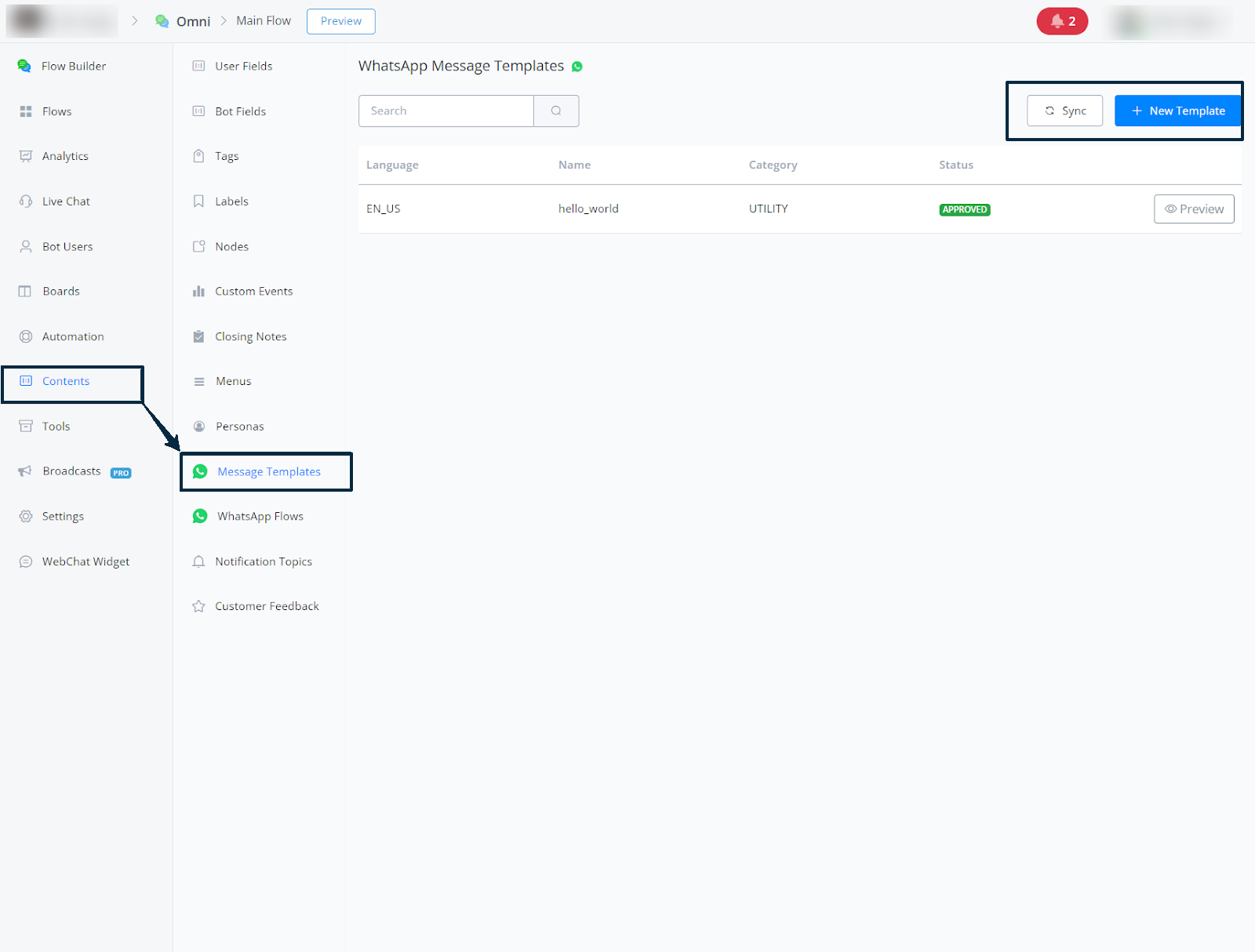 Selector de plantilla de WhatsApp dentro del nodo de mensaje