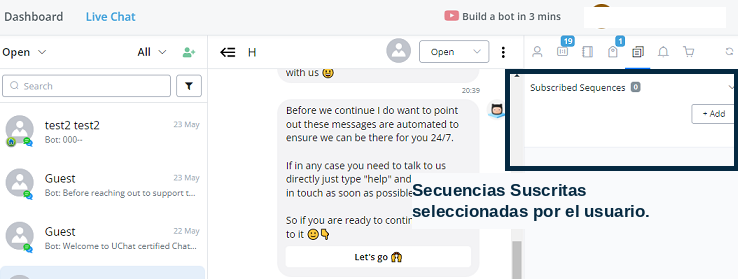 Sección de secuencias suscritas