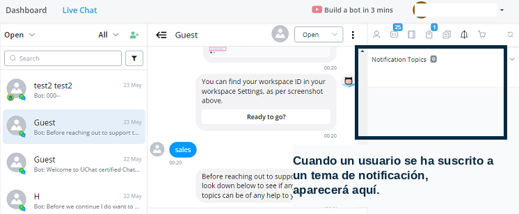 Sección de temas de notificación