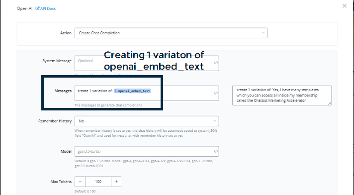 Acción de OpenAI - Create Chat Completion