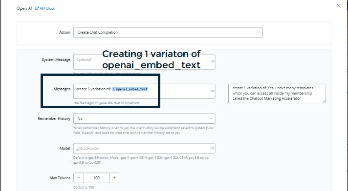 Acción de OpenAI - Create Chat Completion