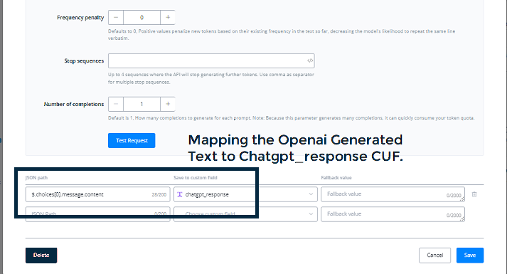 Configuración de Create Chat Completion (rama > 0.8)