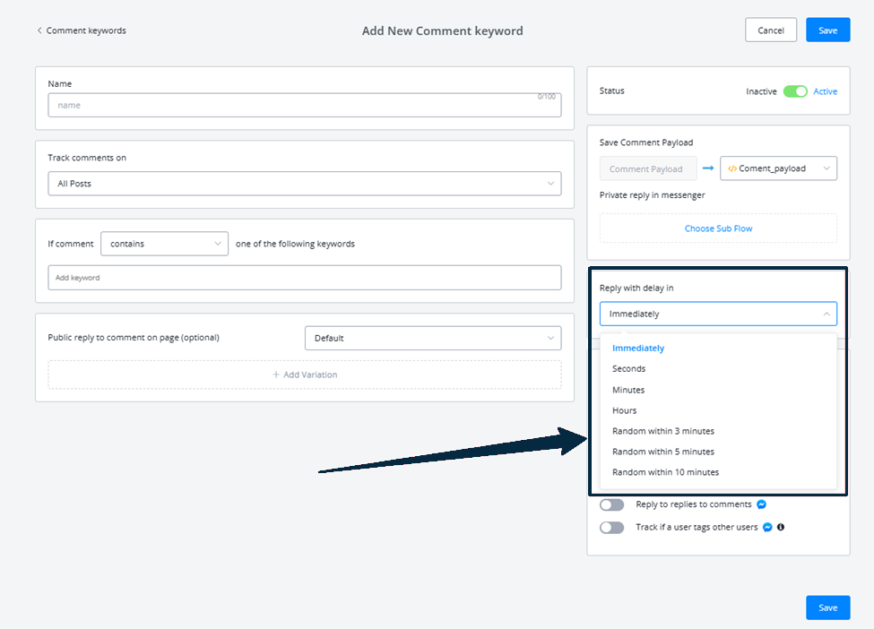 Configuración de retraso antes de responder
