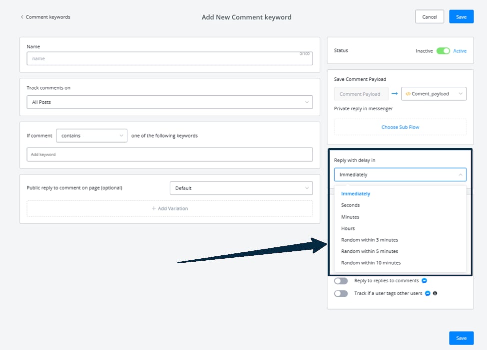 Configuración de retraso antes de responder
