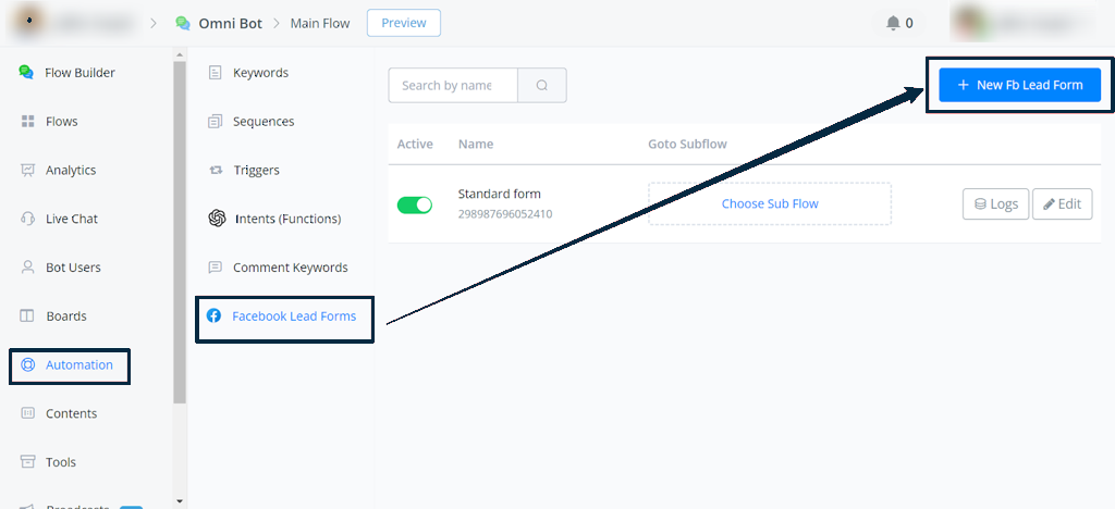 Configuración de la automatización en Facebook Lead Forms