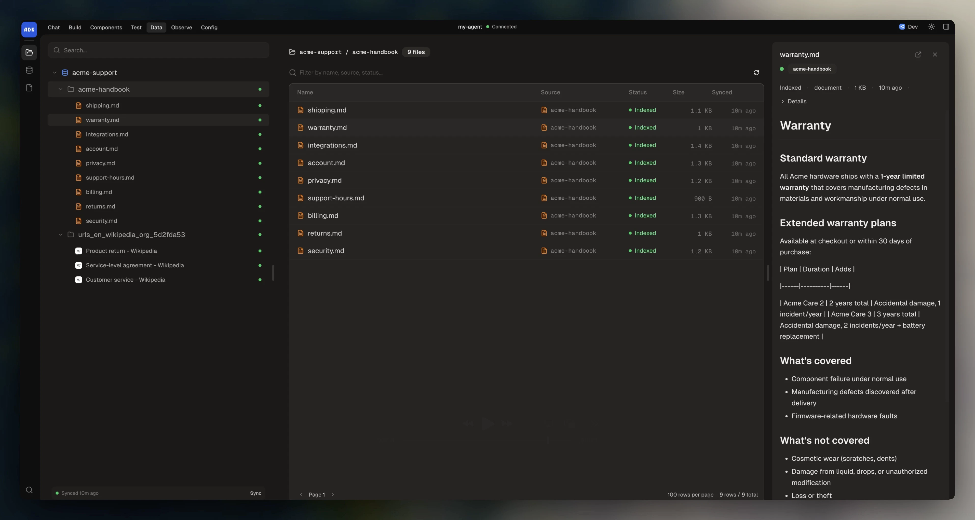 Knowledge page in dev console