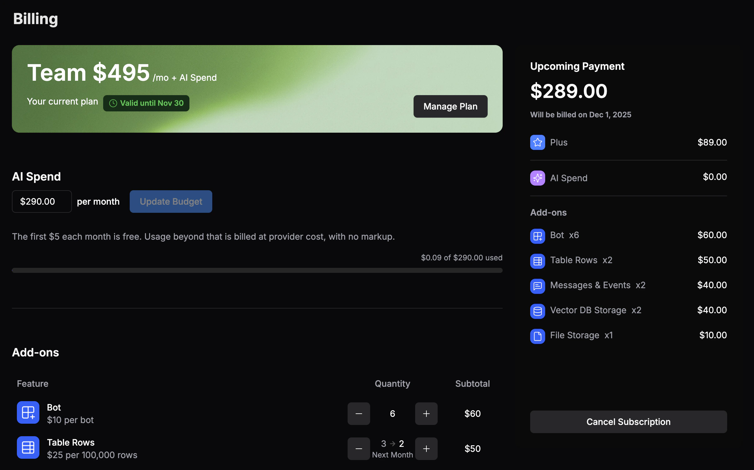 New billing section