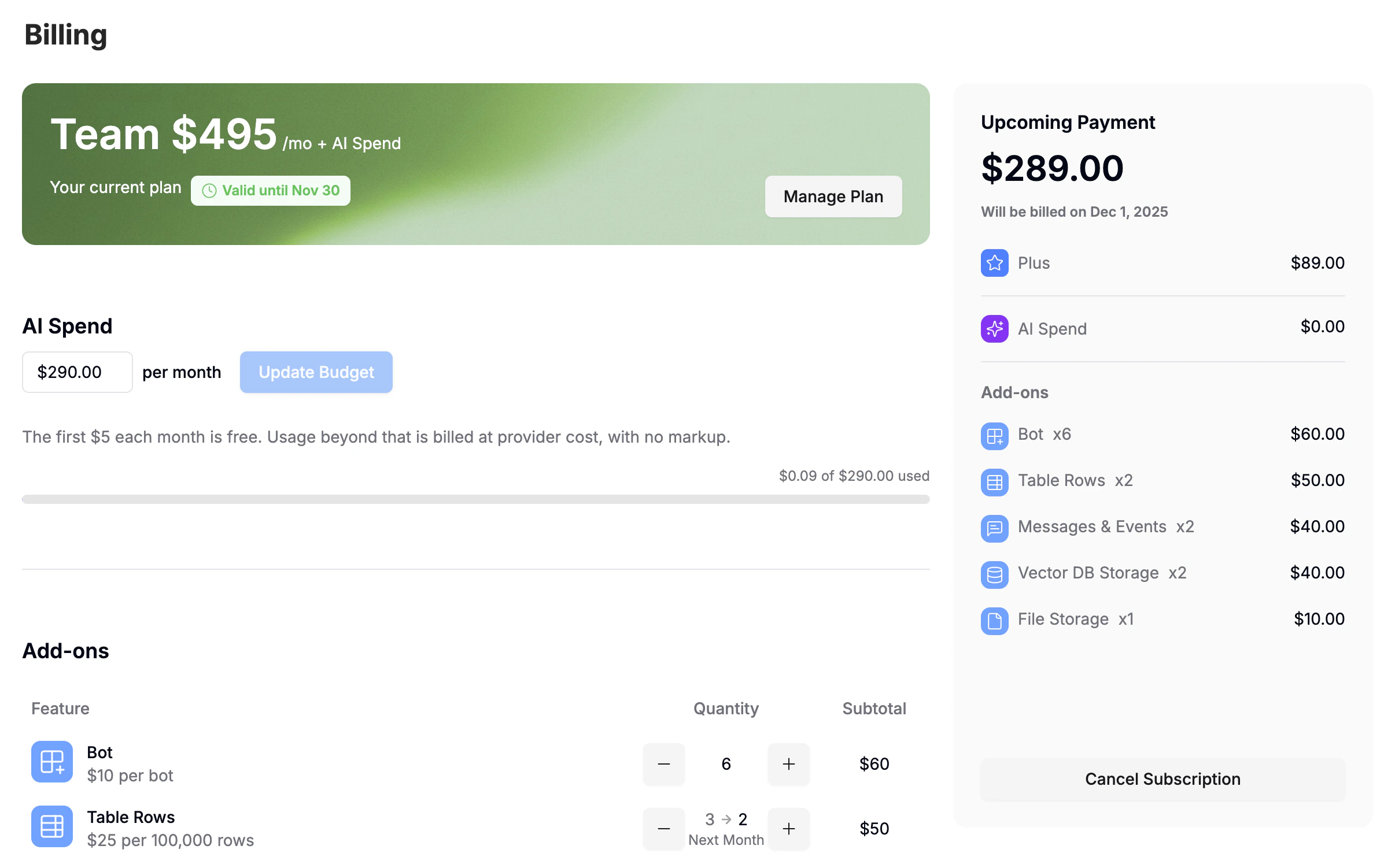New billing section