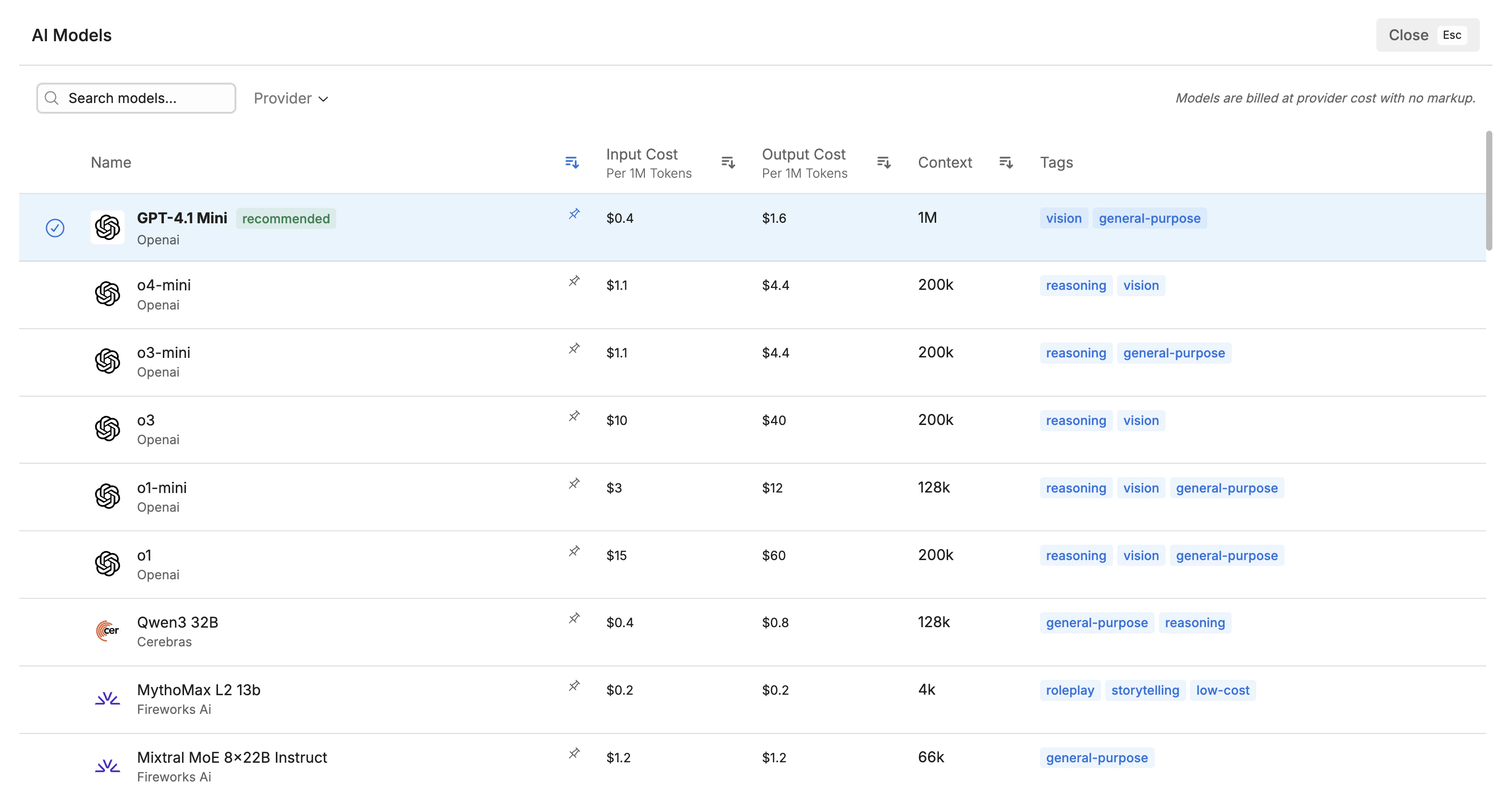 New model picker