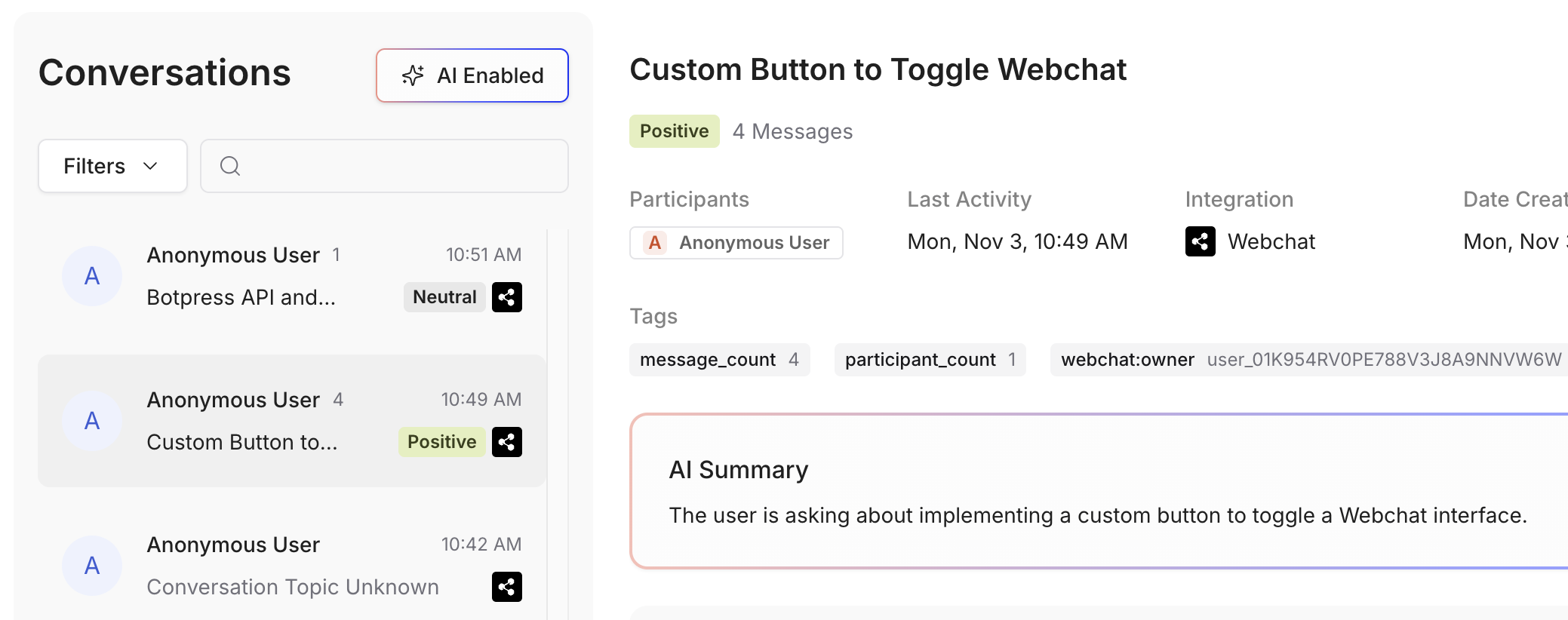 New Conversations tab