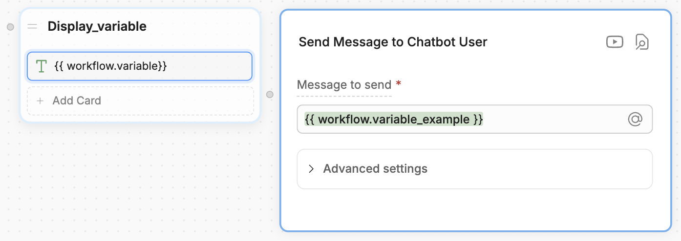 Workflow variable in a text card