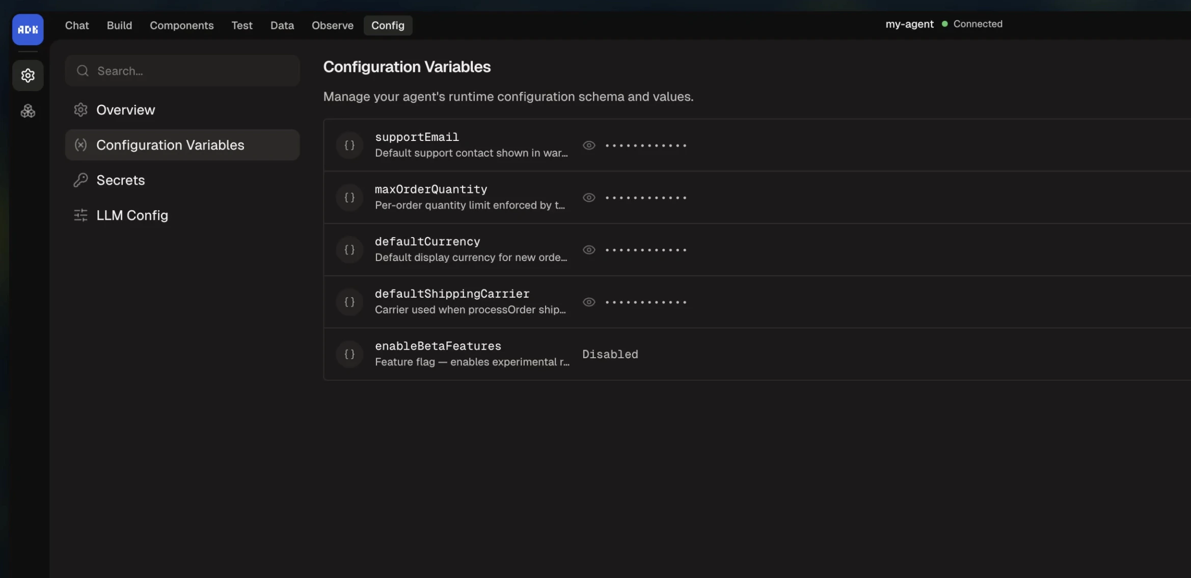 Config variables in dev console