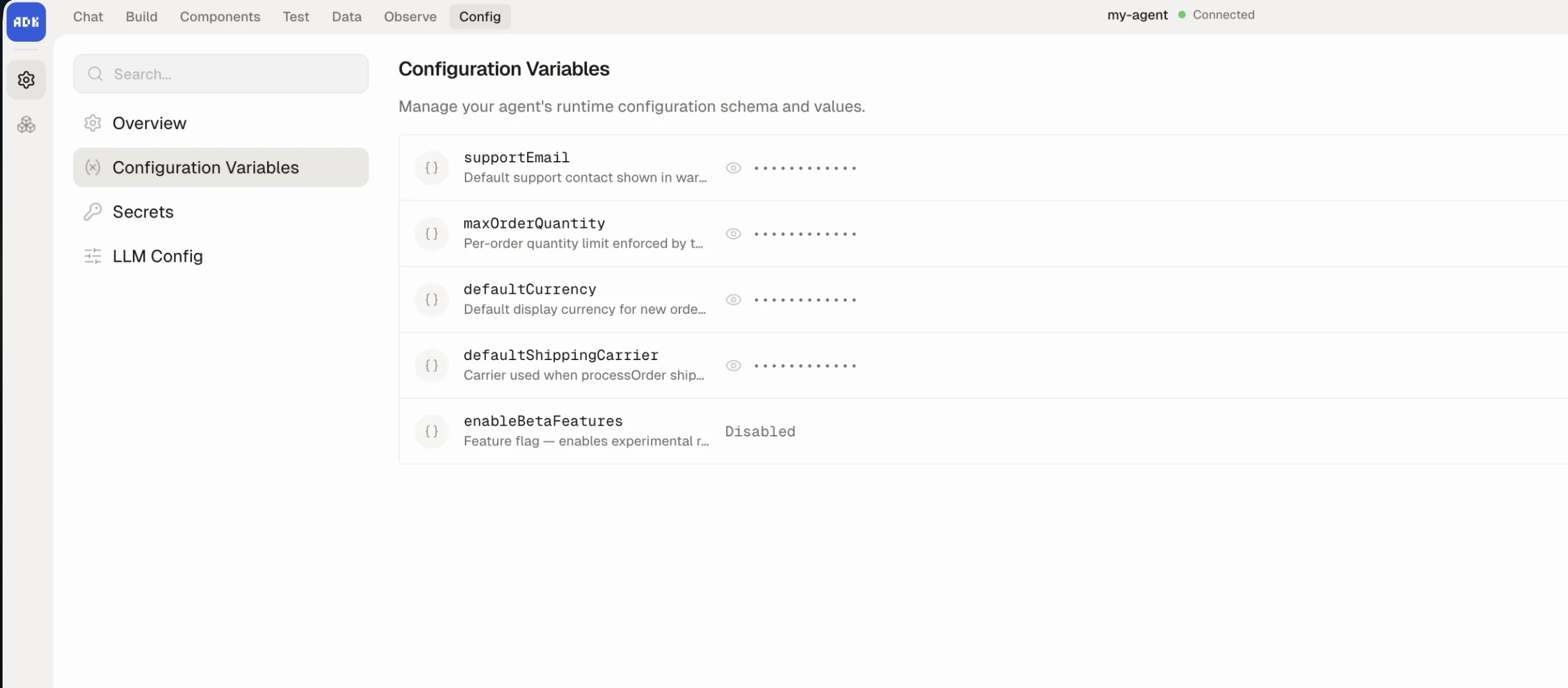 Config variables in dev console