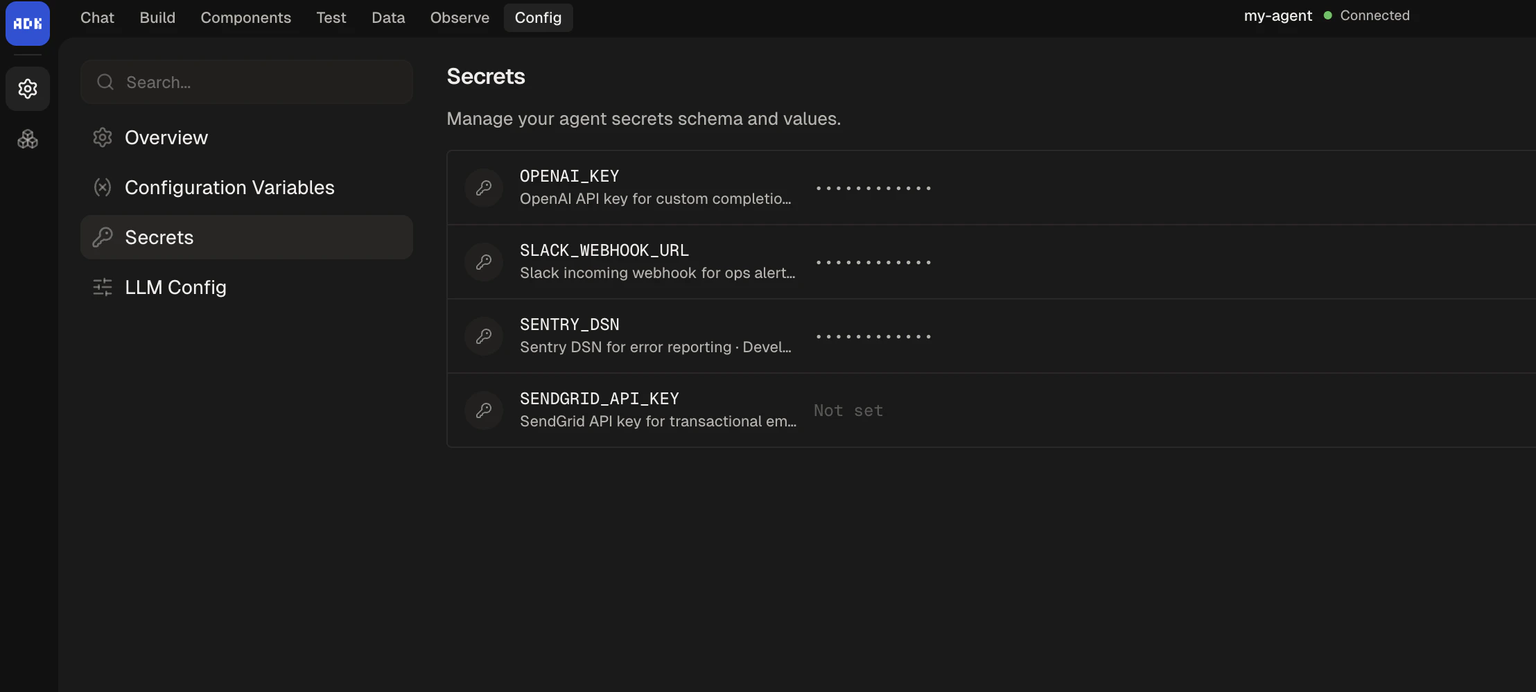 Secrets management in dev console