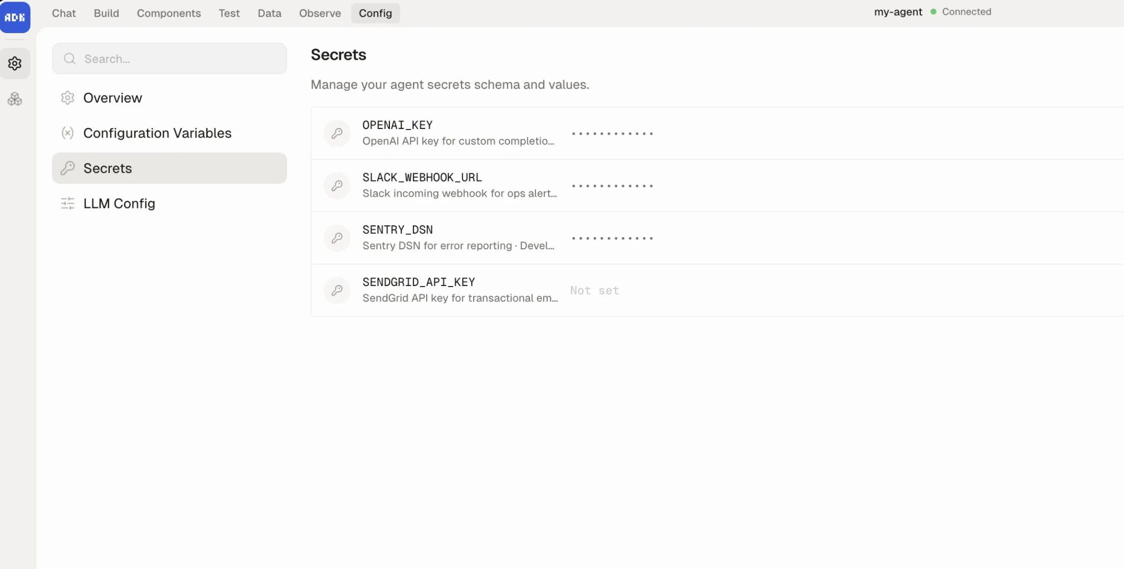Secrets management in dev console