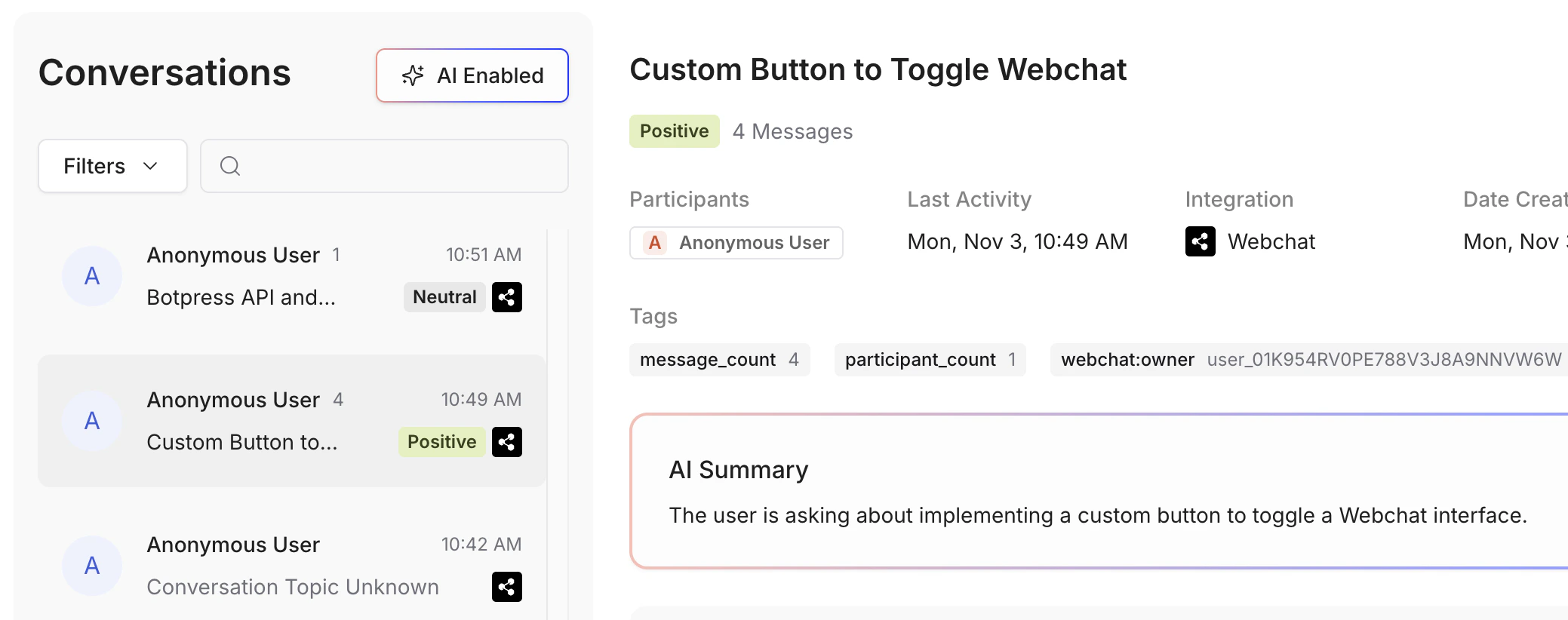 New Conversations tab