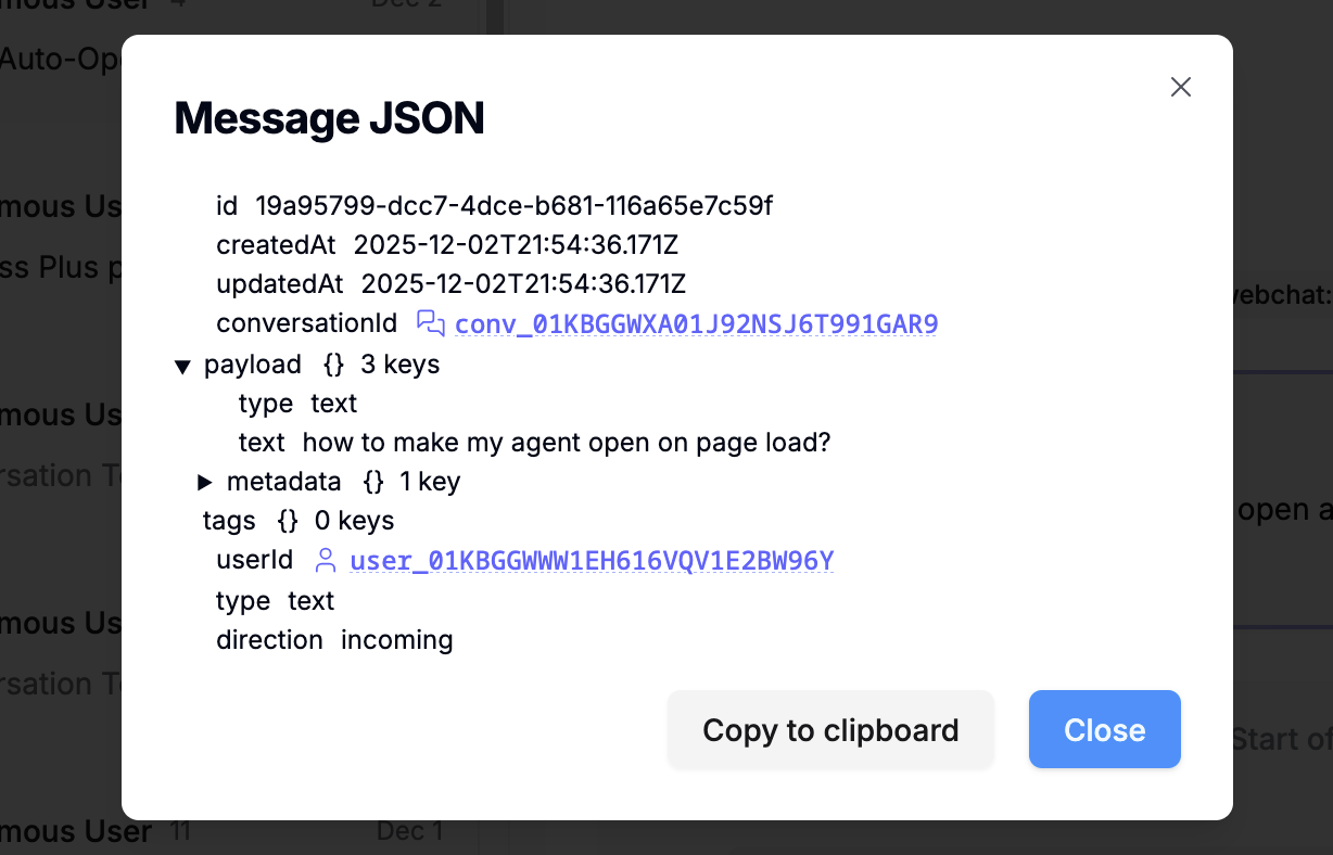 Message JSON data