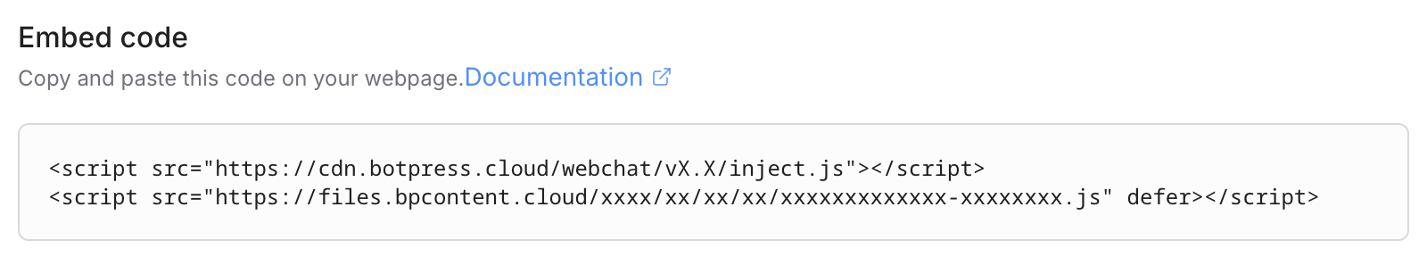 Embed code from Dashboard
