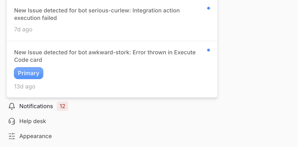 Dashboard notifications
