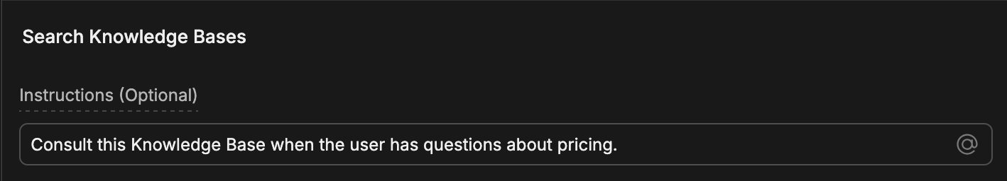 Example instructions for pricing search