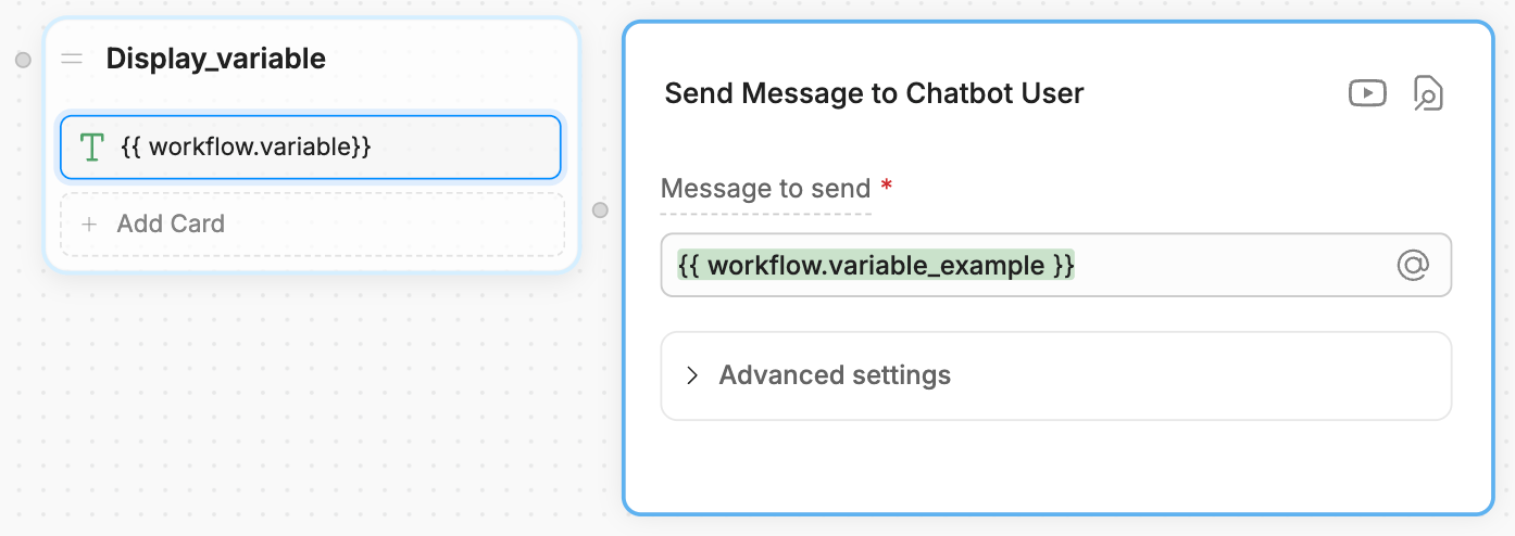 Workflow variable in a text card