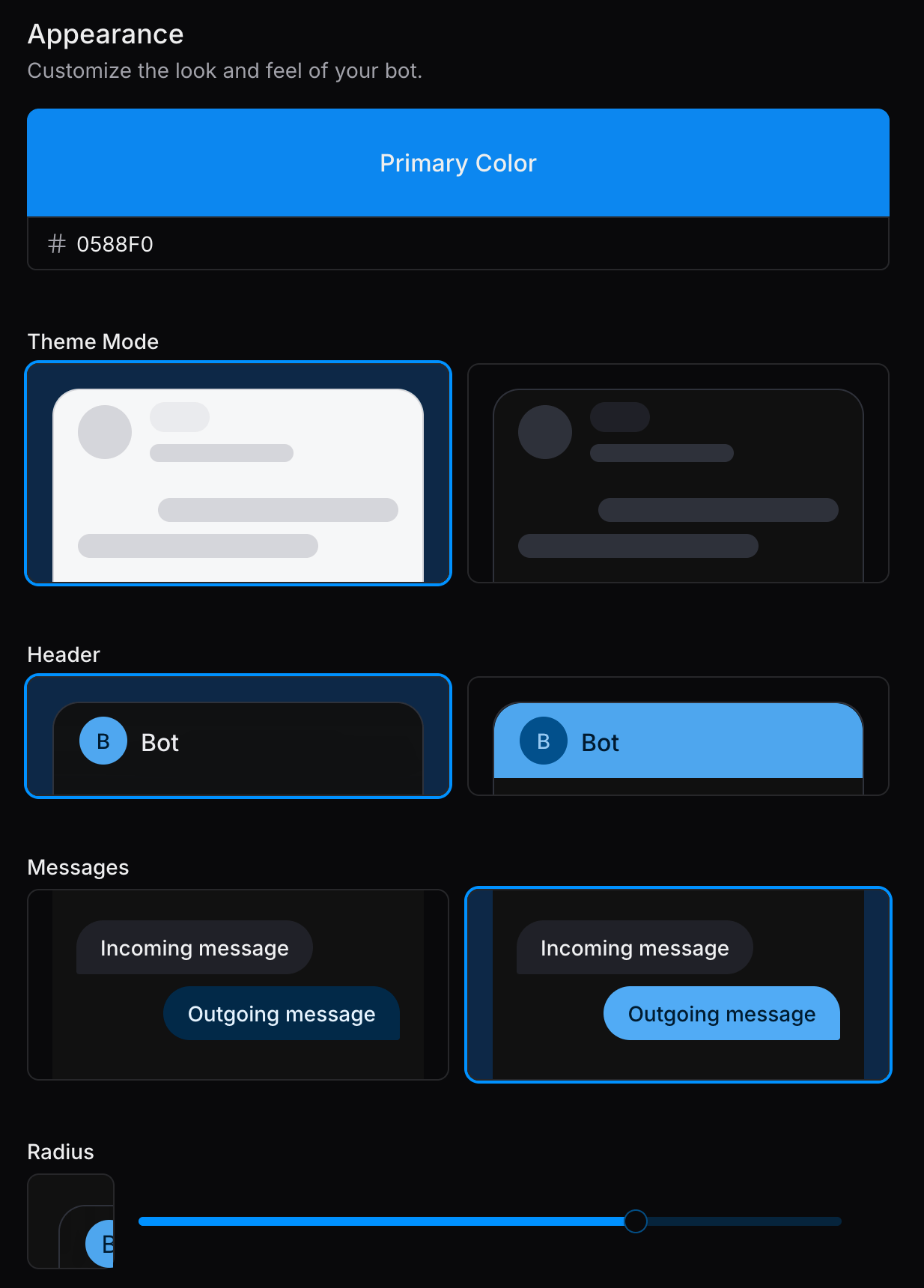 Theme Webchat settings