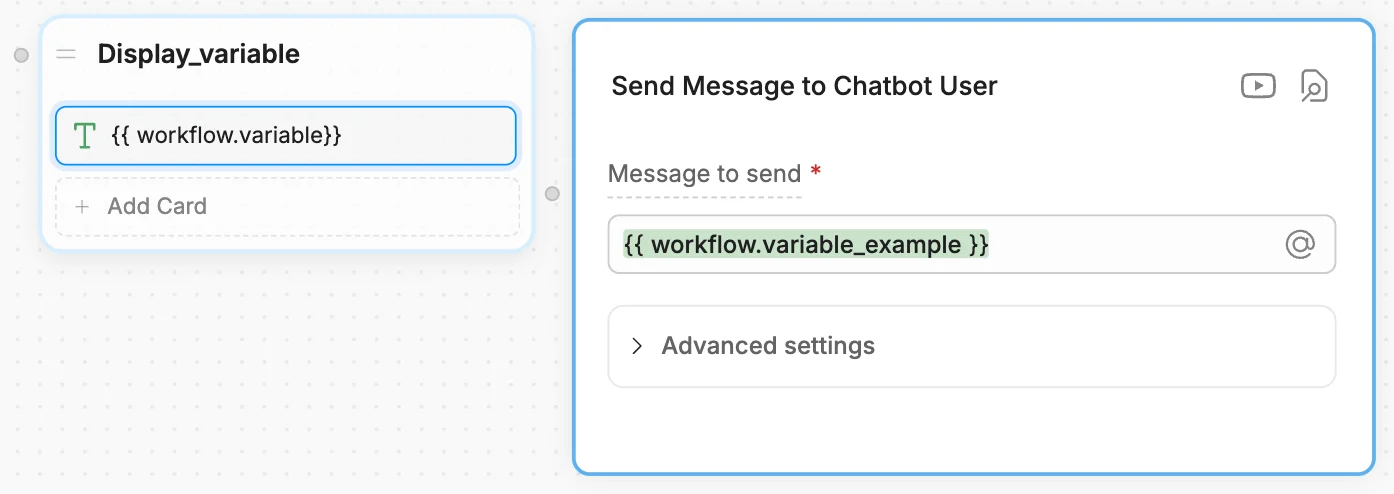Workflow variable in a text card