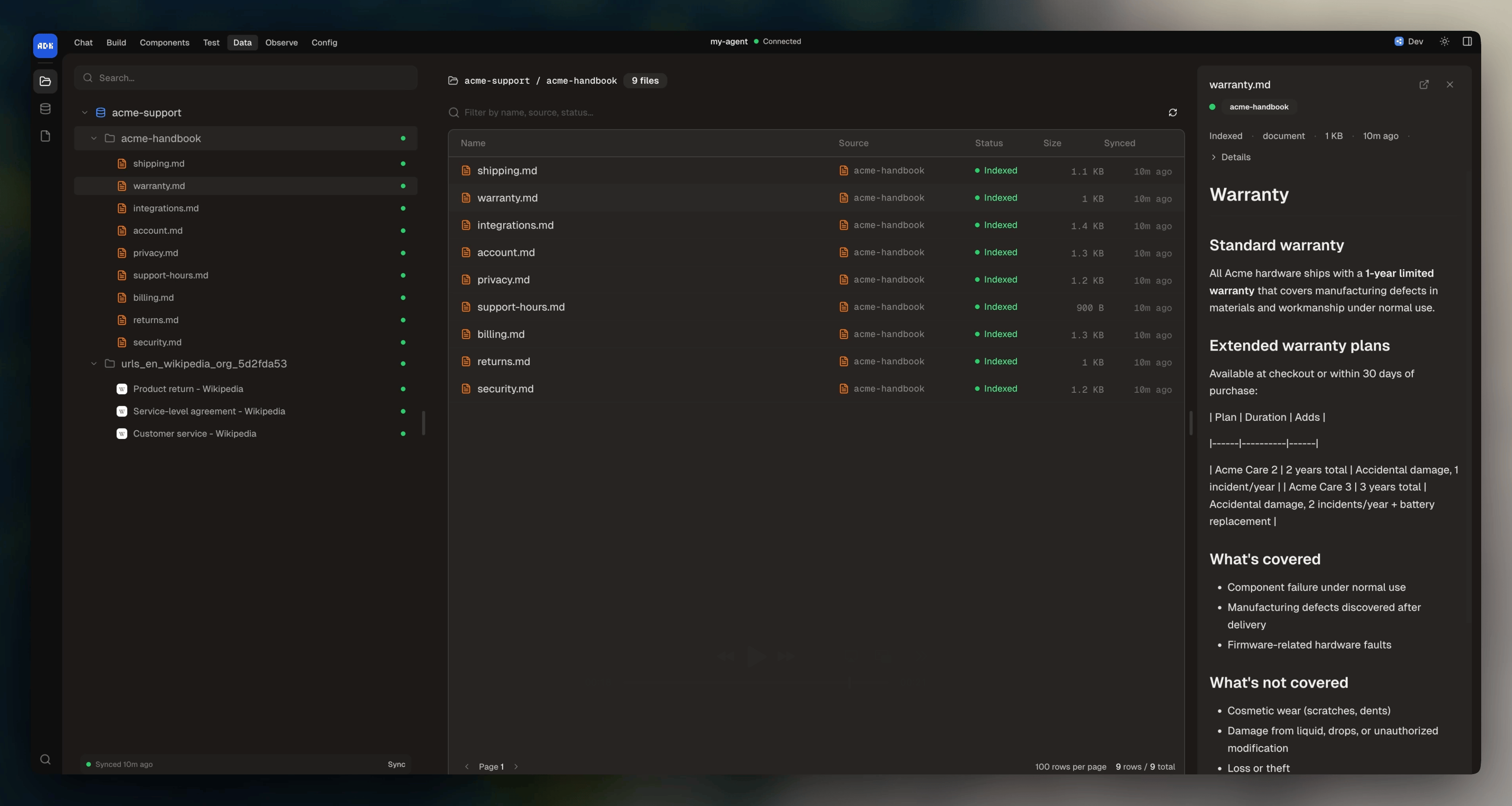 Knowledge page in dev console