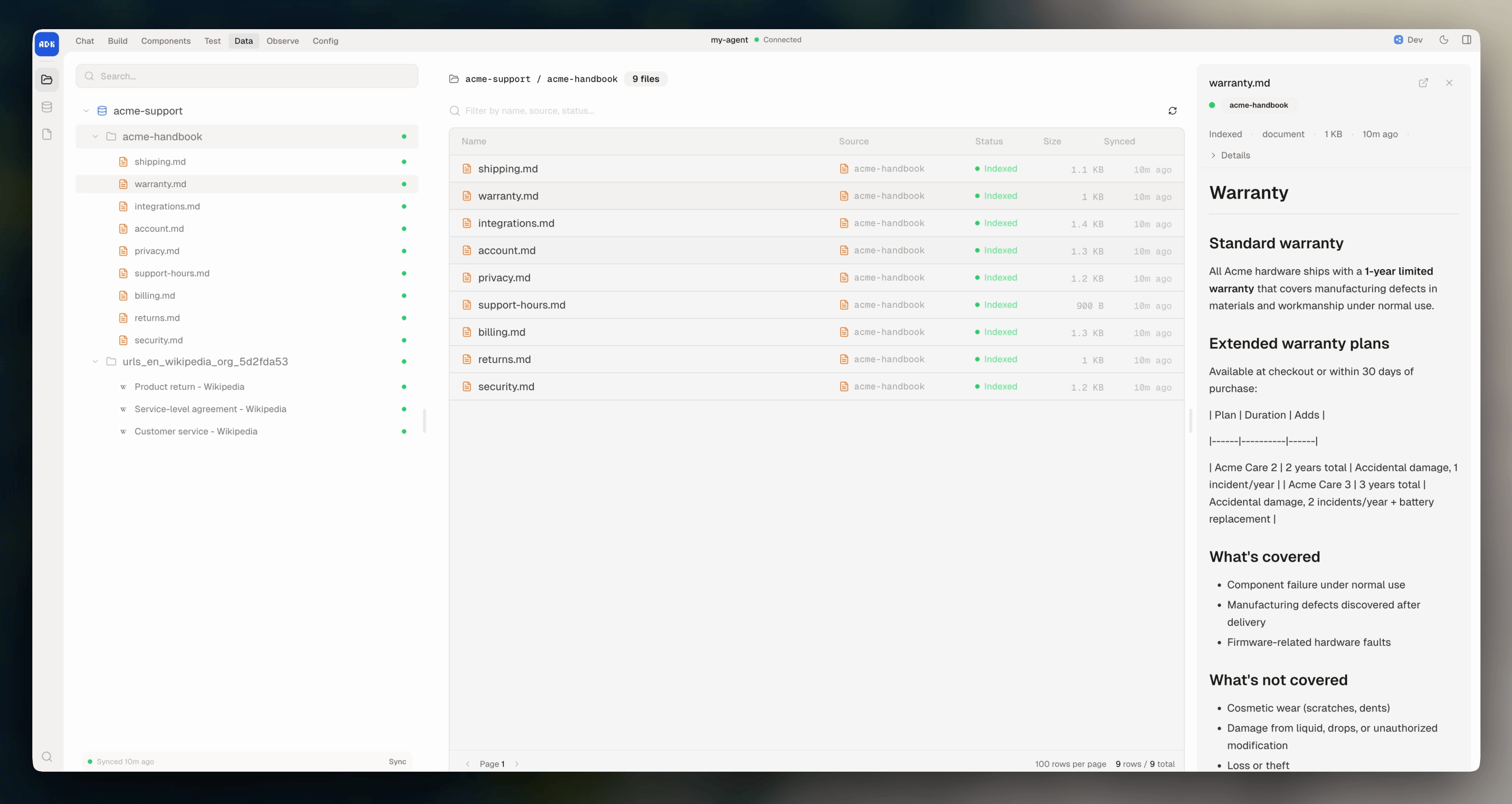 Knowledge page in dev console