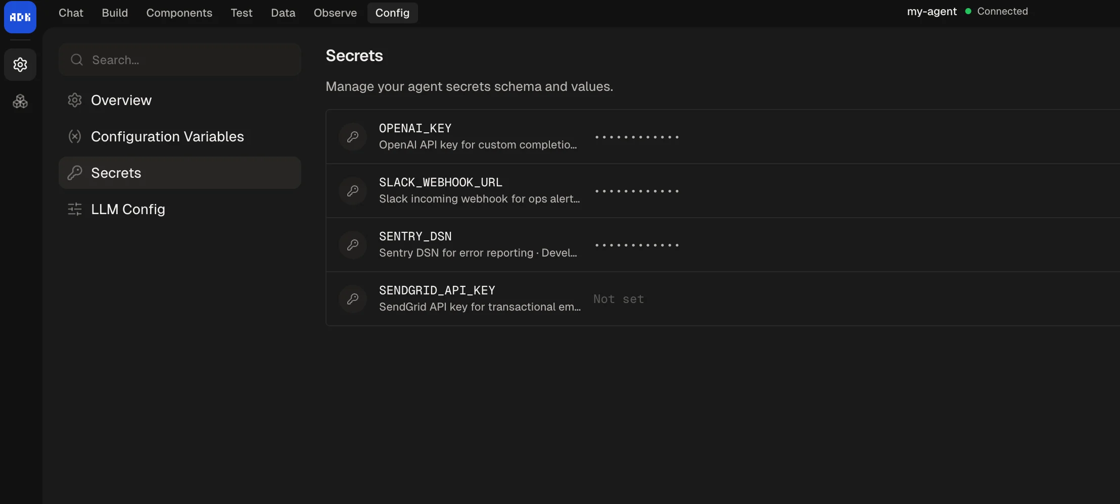 Secrets management in dev console