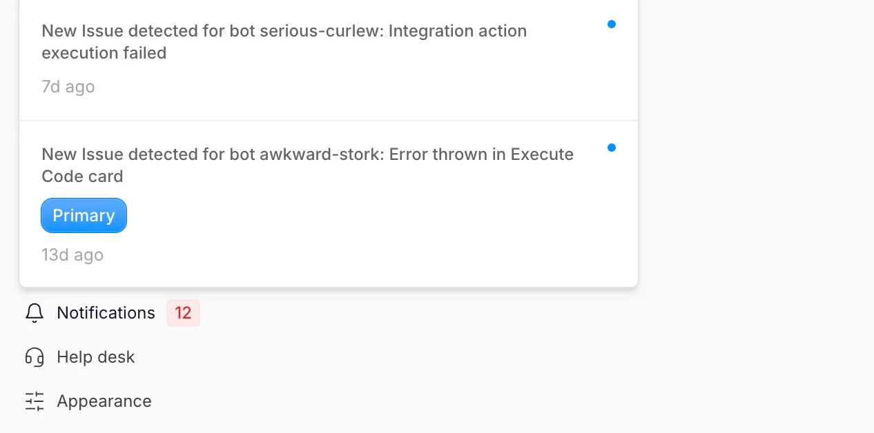 Dashboard notifications