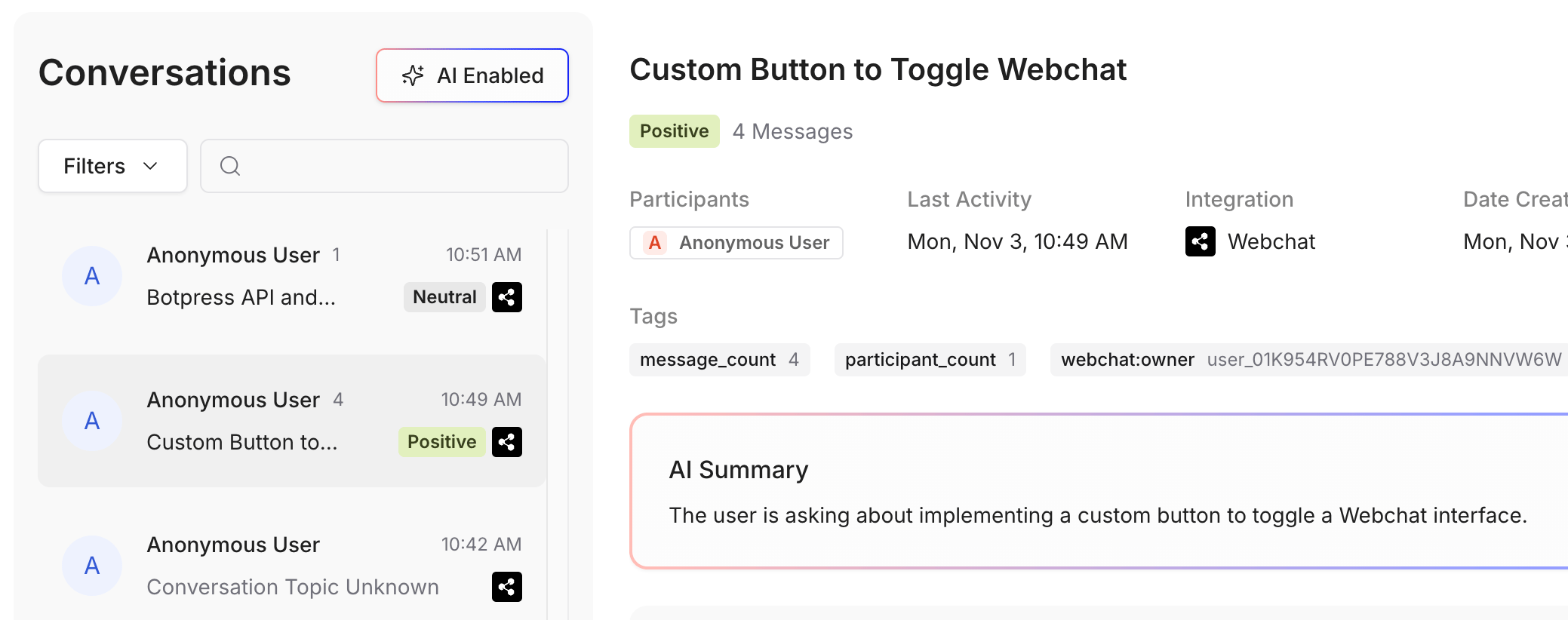 New Conversations tab