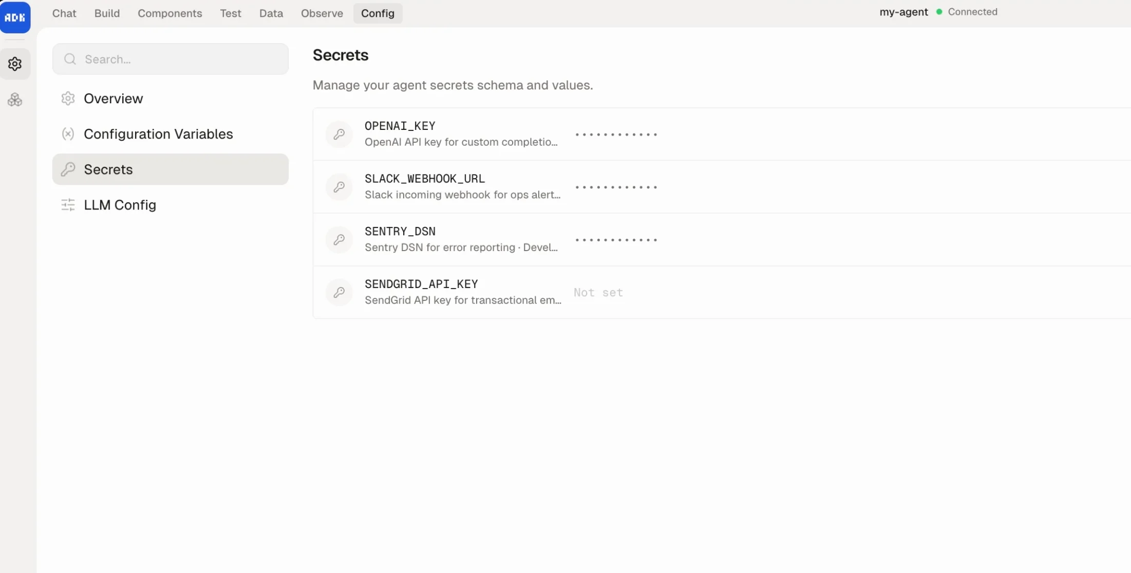 Secrets management in dev console