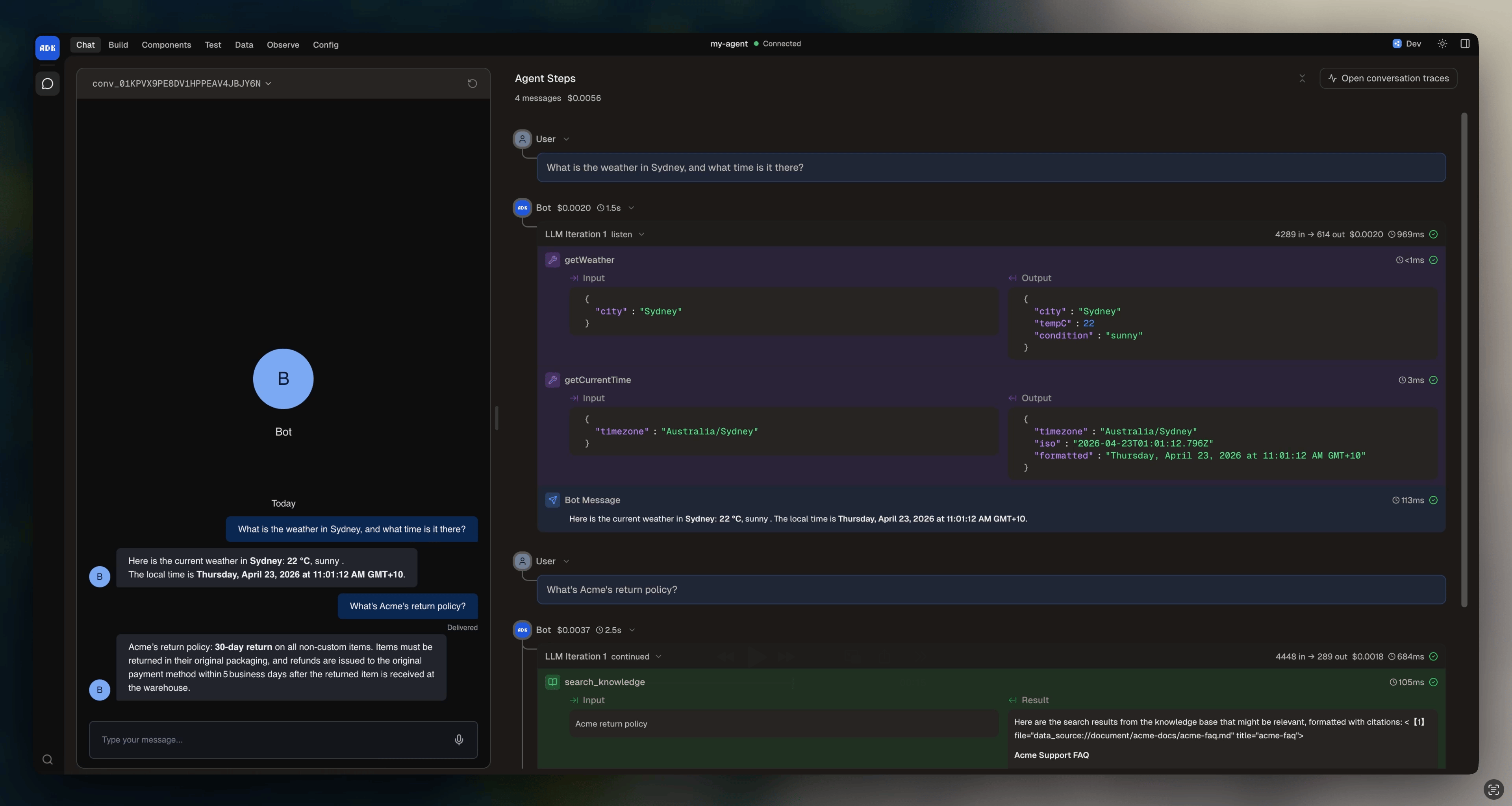 Chat page in dev console