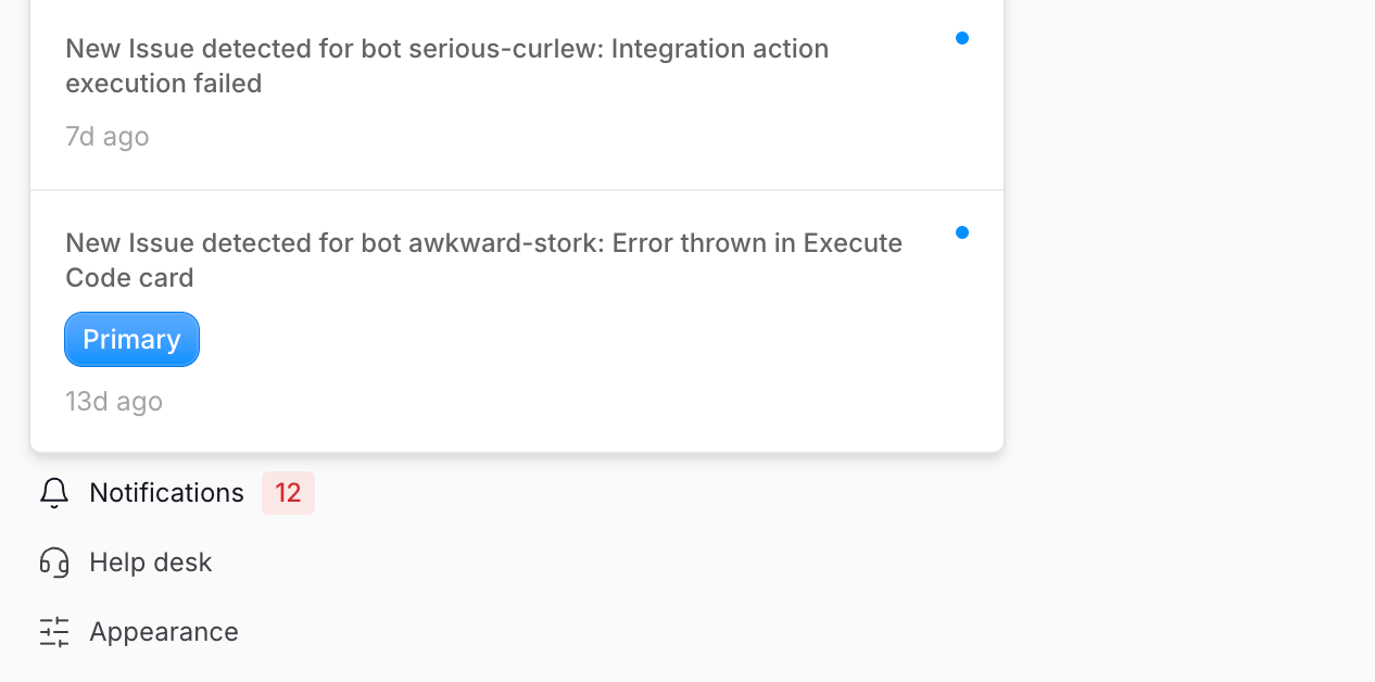 Dashboard notifications