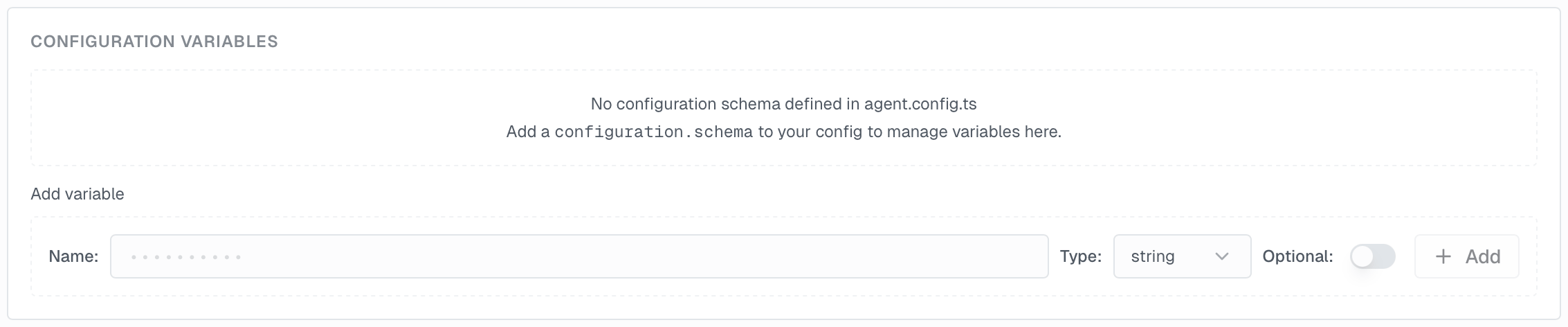Configuration Variable management in Settings