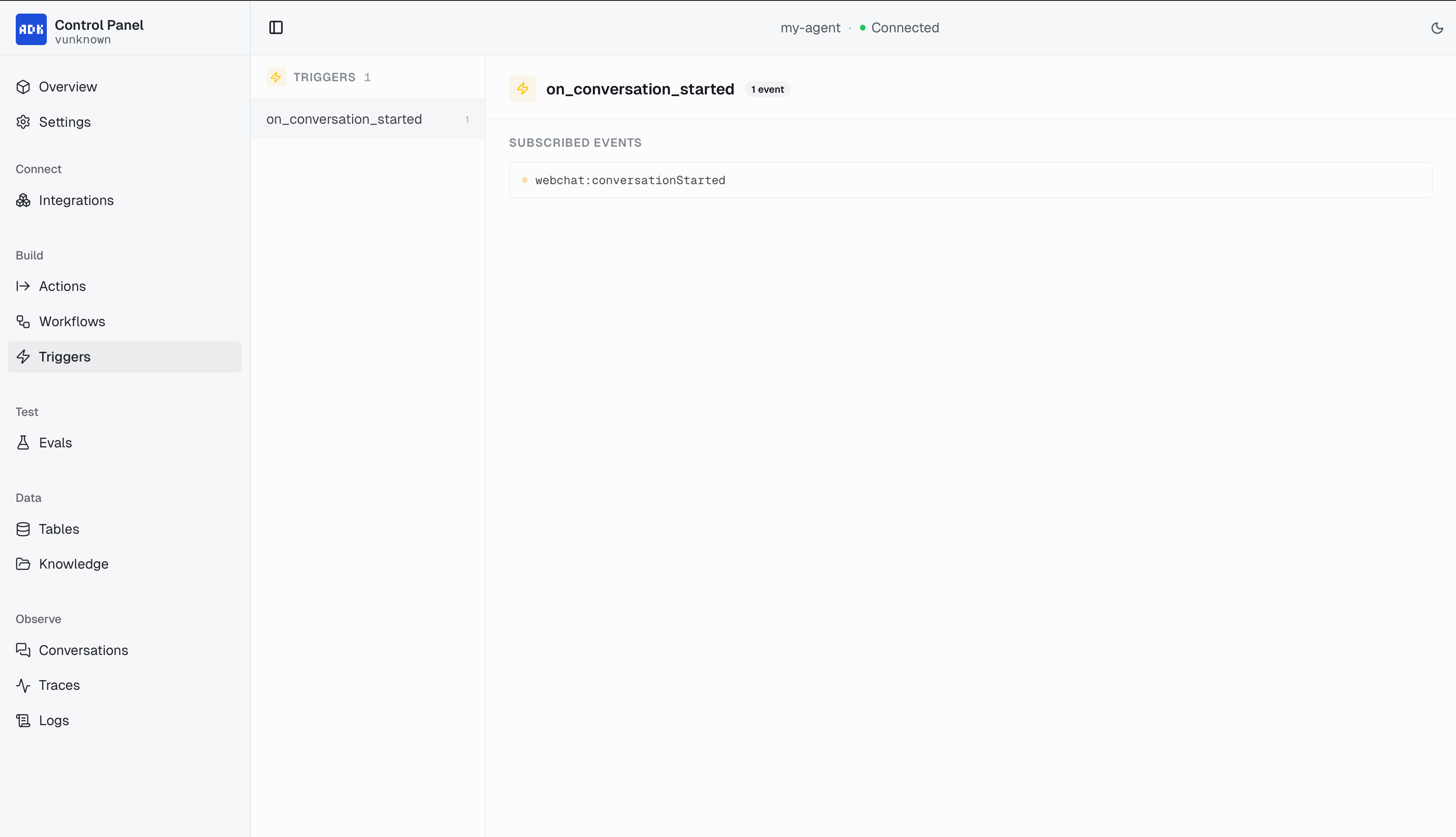 Triggers page in Control Panel