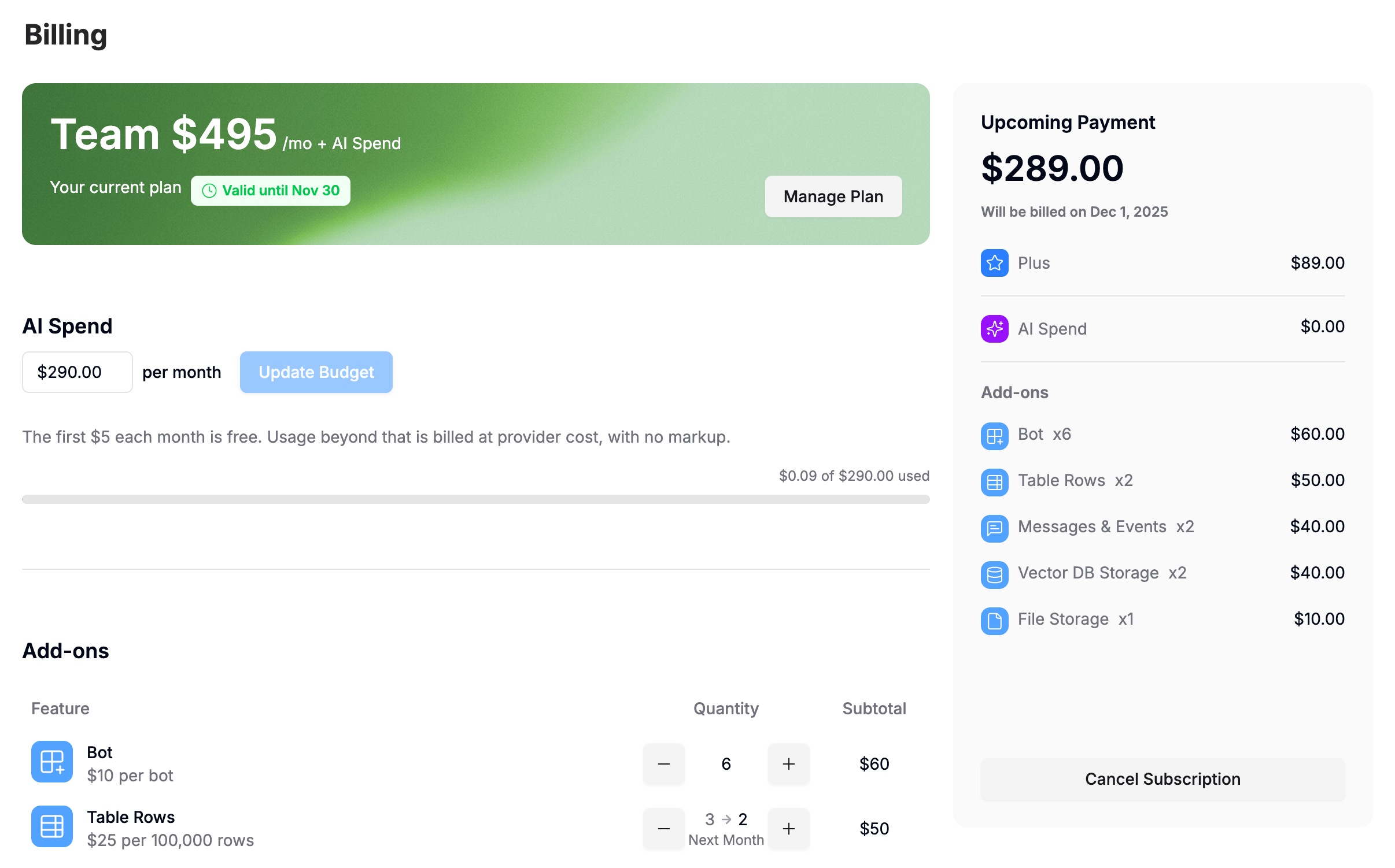 New billing section