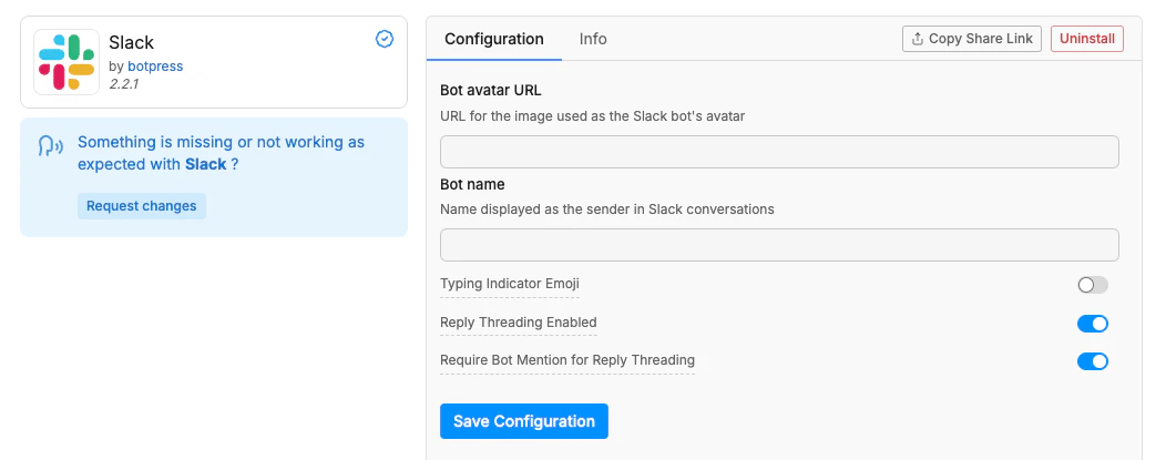 Slack reply threading option