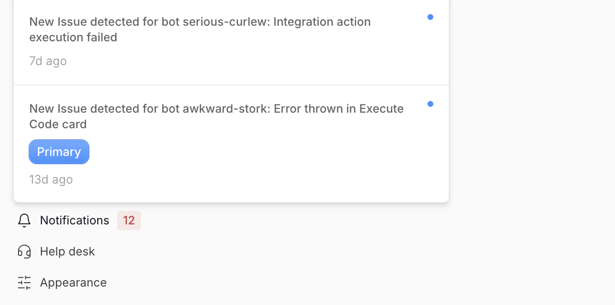 Dashboard notifications