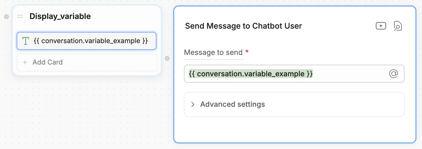 Conversation variable in a text card
