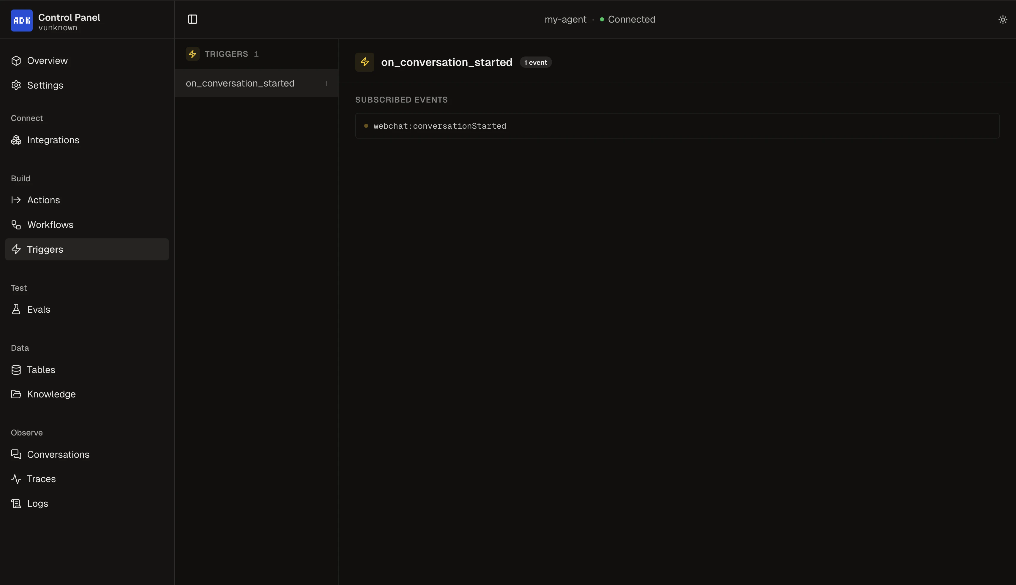 Triggers page in Control Panel