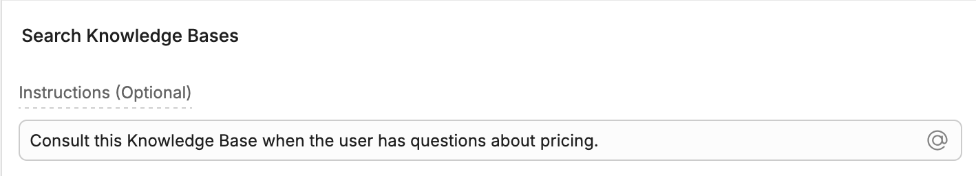 Example instructions for pricing search