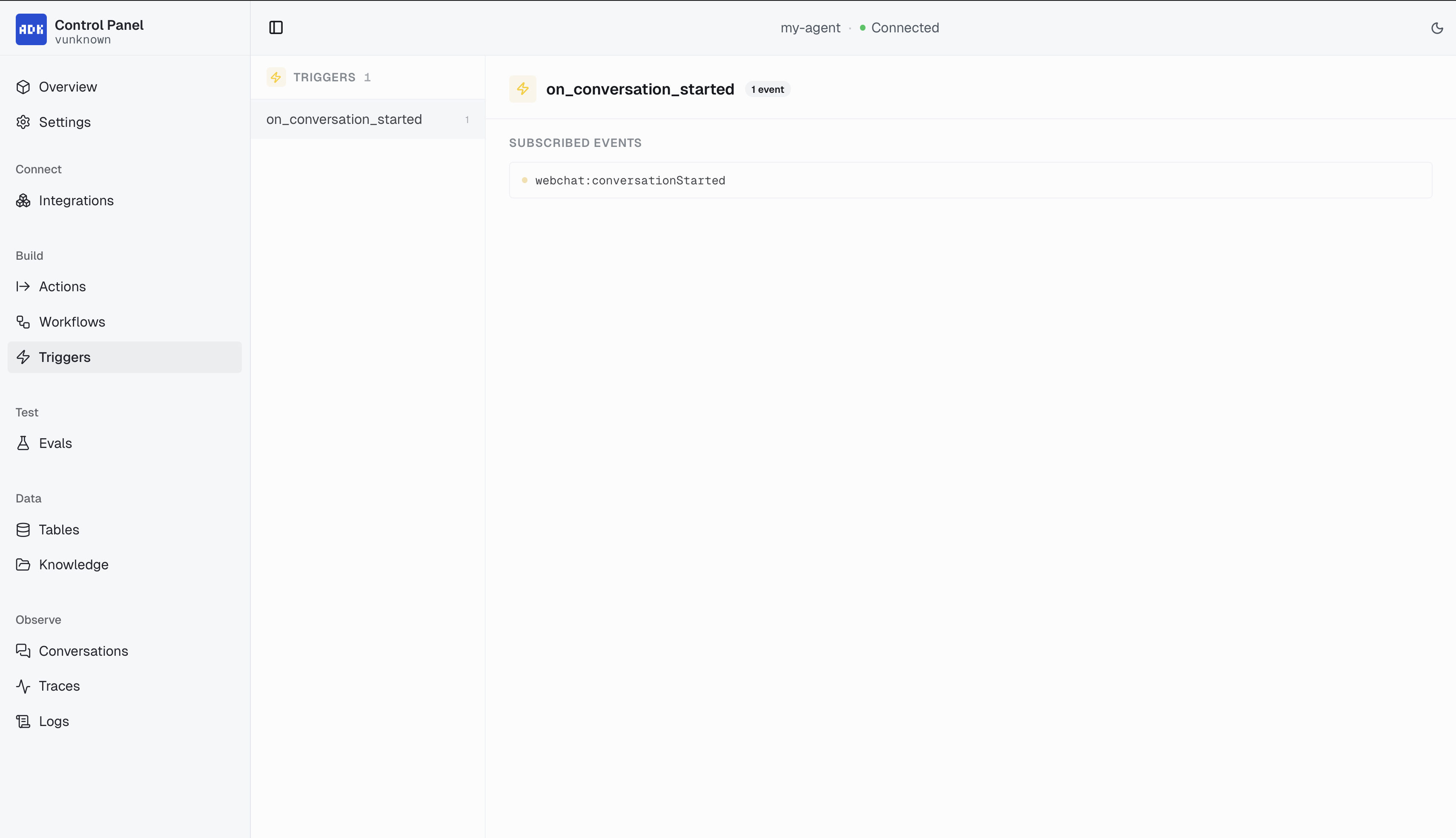 Triggers page in Control Panel